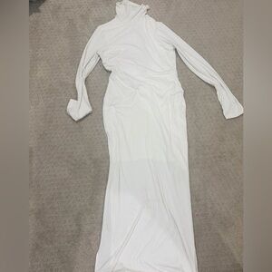 White Long Sleeve Turtleneck Maxi Dress